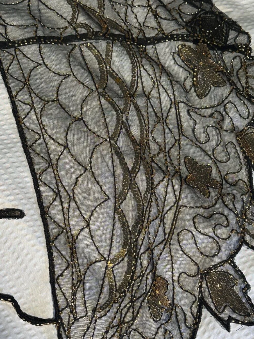 Black Mesh Gold Sequin Beaded Capelet Shawl Art Deco Gatsby Wedding Coverup